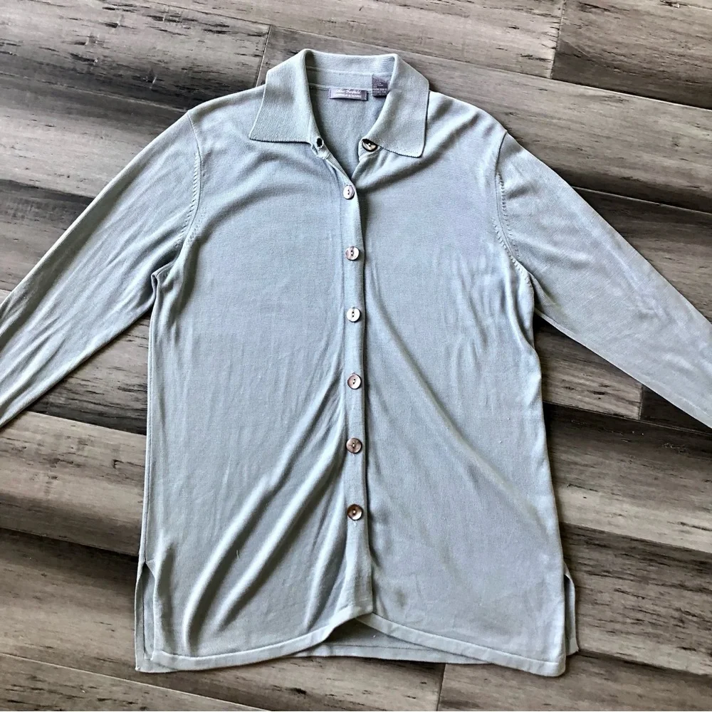 ❤️ LAST DAY Vintage 1990s Garfield & Marks Silk L/S Button Front Cardigan - Picture 3 of 16